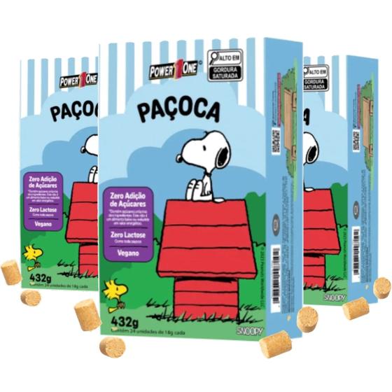 Kit c/ 3cx Paçoca Rolha Zero Açucar POWER1ONE Snoopy 24und Imagem de Kit c/ 3cx Paçoca Rolha Zero Açucar POWER1ONE Snoopy 24und