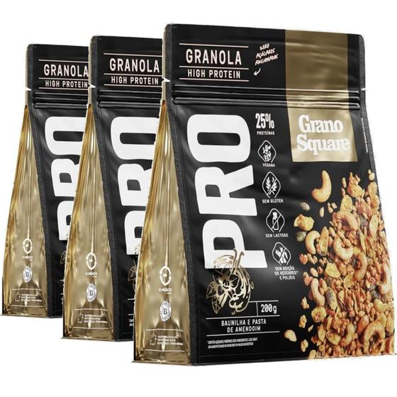 Imagem de Kit c/ 3und Granola GranoSquare Proteica Baunilha 200g