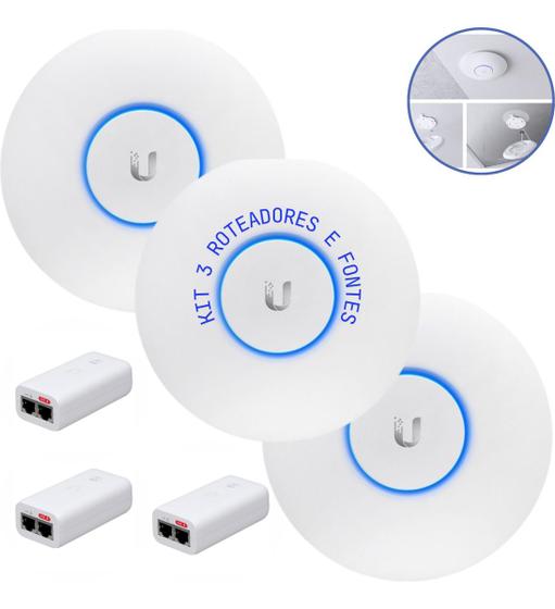 Imagem de Kit C 3uni Access Point Ubiquiti Unifi U6+ Plus + Fonte Poe