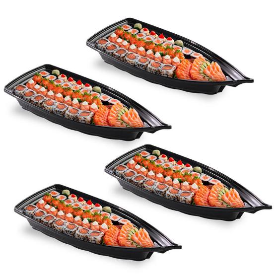 Imagem de Kit C 4 Barco Açai Sushi Preta 42X18X7,0Cm Grande 1400Ml