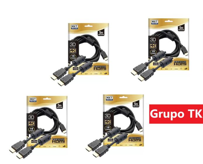 Imagem de Kit c/ 4 Cabos Premium HDMI 2.0 -- 5 metros c/ filtro -- 4K Ultra HD -- Compatível c/ 3D -- MXT