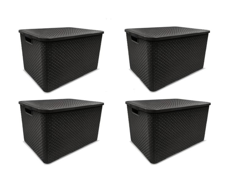 Kit c/ 4 Caixas Organizadoras Rattan 15L Preta c/ Tampa Menor preço em Kit c/ 4 Caixas Organizadoras Rattan 15L Preta c/ Tampa