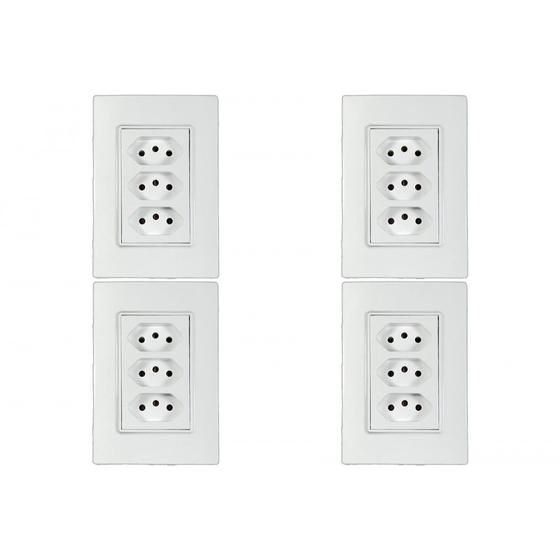 Imagem de Kit C/4 - Conjunto Ilumi Vivaz Branco Com Placa 3 Tomadas...