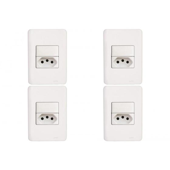 Imagem de Kit C/4 - Conjunto Perlex Aros 4X2 Branco Com Placa(1Simp...