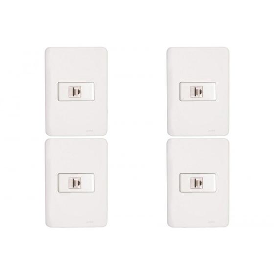 Imagem de Kit C/4 - Conjunto Perlex Aros 4X2 Branco Com Placa(1Toma...