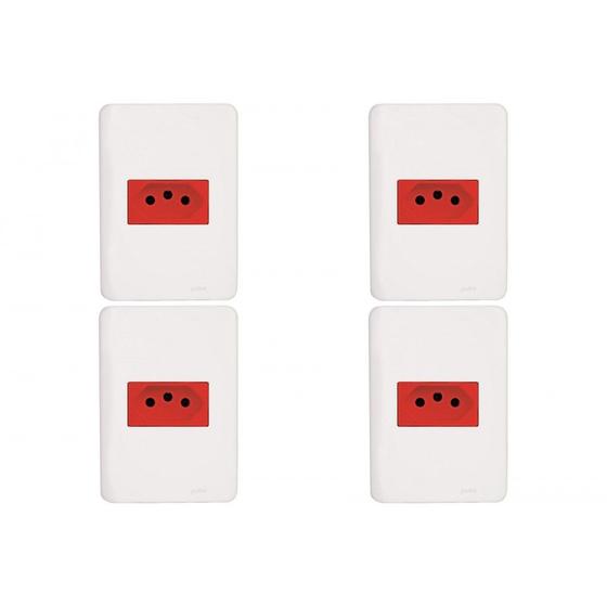 Imagem de Kit C/4 - Conjunto Perlex Aros 4X2 Branco Com Placa(1Toma...