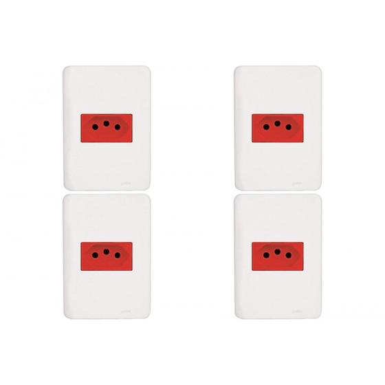 Imagem de Kit C/4 - Conjunto Perlex Aros 4X2 Branco Com Placa(1Toma...