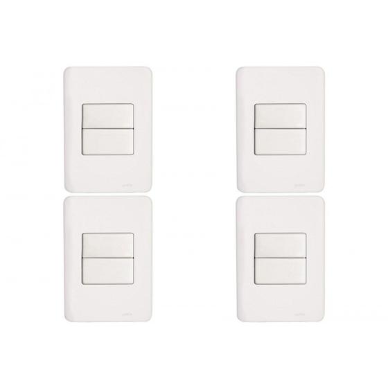 Imagem de Kit C/4 - Conjunto Perlex Aros 4X2 Branco Com Placa(2Simp...