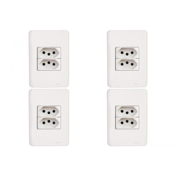 Imagem de Kit C/4 - Conjunto Perlex Aros 4X2 Branco Com Placa(2Toma...