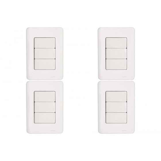 Imagem de Kit C/4 - Conjunto Perlex Aros 4X2 Branco Com Placa(3Simp...