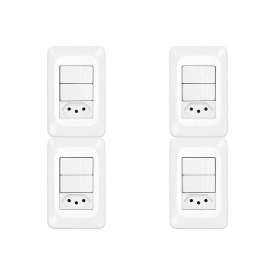 Imagem de Kit C/4 - Conjunto Pial Pop 4X2 Branco Com Placa (2Simple...