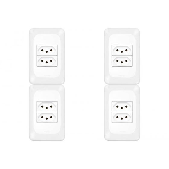 Imagem de Kit C/4 - Conjunto Pial Pop 4X2 Branco Com Placa (2Tomada...