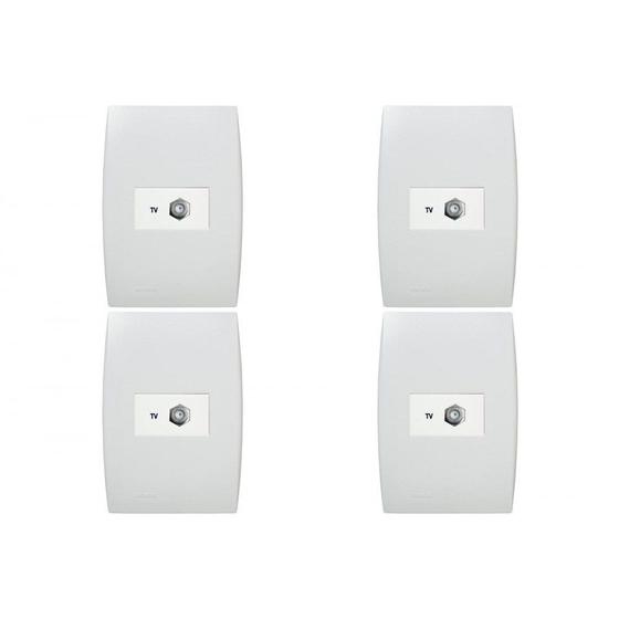 Imagem de Kit C/4 - Conjunto Soprano Ilus 4X2 Branco Com Placa(1Tomada(s) ..
