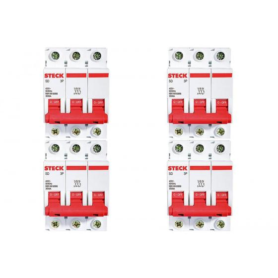 Imagem de Kit C/4 - Disjuntor Steck Din Tripolar 63A Sd63 C 3Ka