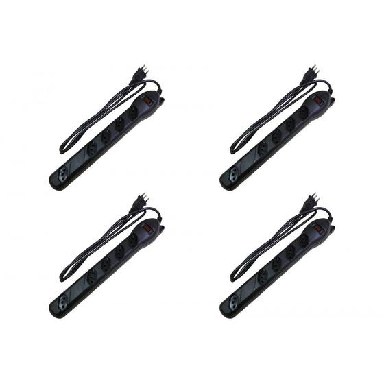 Imagem de Kit C/4 - Filtro Linha Qualitronix 5 Tomada(s) Bivolt Preto