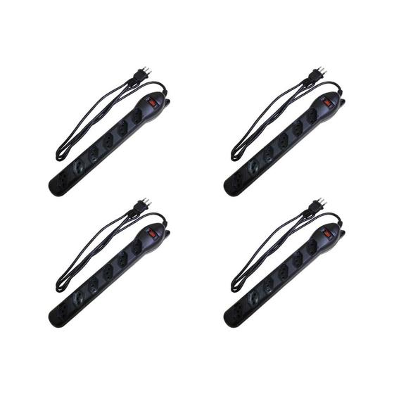 Imagem de Kit C/4 - Filtro Linha Qualitronix 6 Tomada  Bivolt Preto