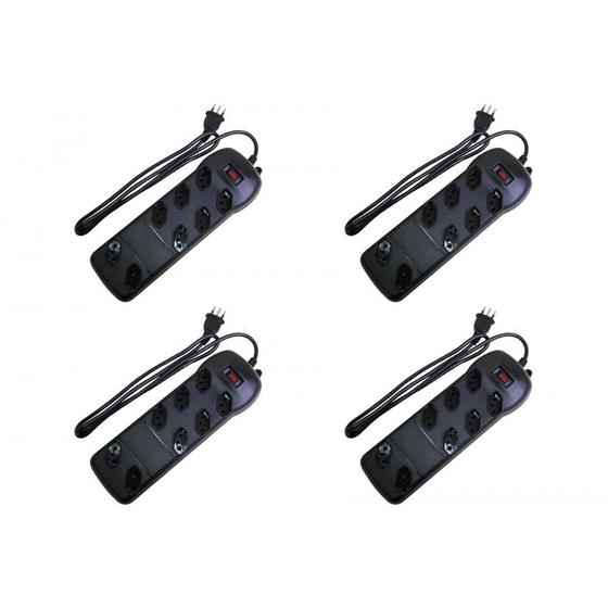 Imagem de Kit C/4 - Filtro Linha Qualitronix 8 Tomada(s) Bivolt Preto