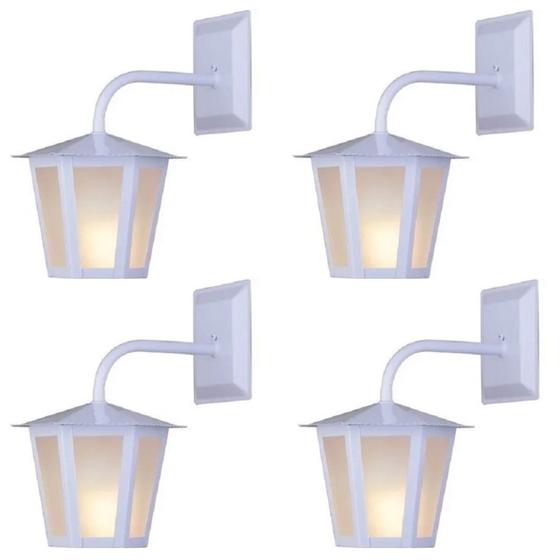 Kit C/ 4 Luminarias Arandela Colonial Sextavada Externa Branca Ideal L1B Ideal Iluminação