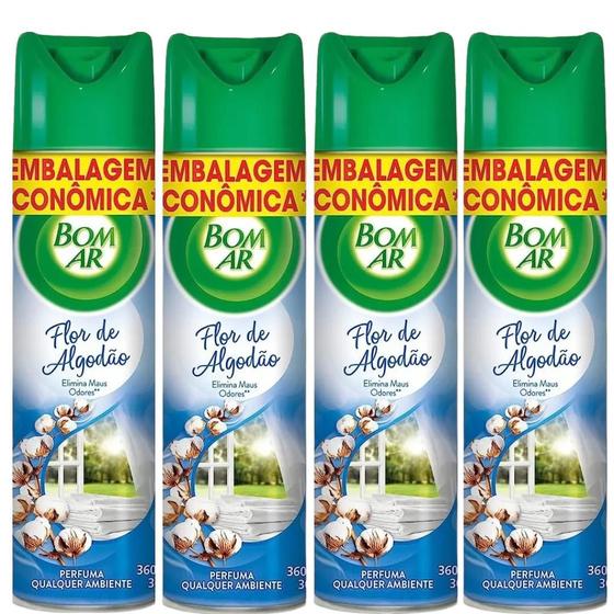 Imagem de Kit c/ 4 odorizador bom ar aerosol flor de algodao 360ml