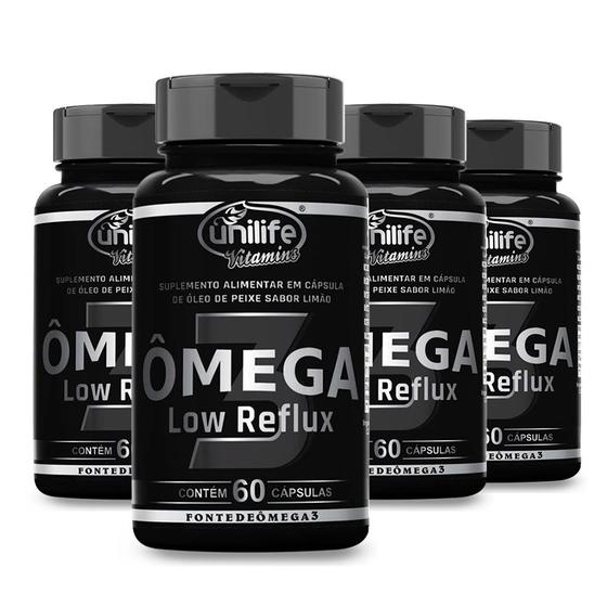 KIT C/ 4 ÔMEGA 3 LOW REFLUX 60 Cápsulas 1000mg UNILIFE Ômega 3 / Óleo de Peixe Magazine Luiza