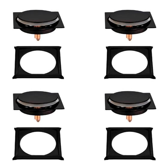 Imagem de Kit C/4 Ralo e Porta Grelha Inox Piso Click 10x10 Cm Preto