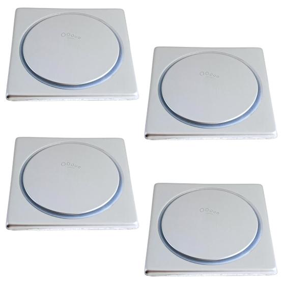 Imagem de Kit C/4 Ralo Inox Para Piso Click Cromado 10x10 Cm