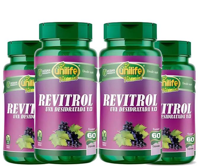 Imagem de KIT C/4 Semente De Uva Revitrol Resveratrol 60 Caps Unilife
