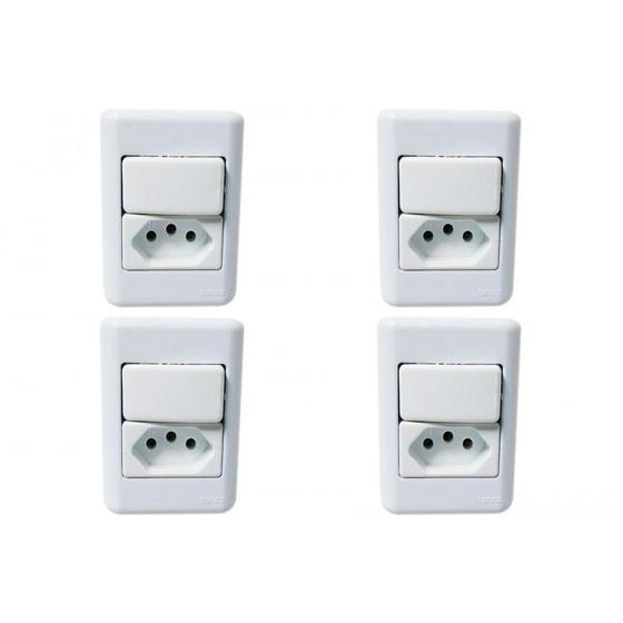 Imagem de Kit C/4 - Sistema Perlex Branca (1 Simples+Tomada 20A) 30...