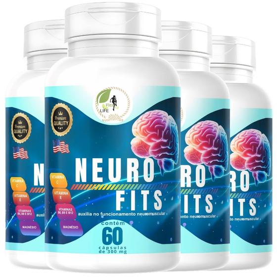 Imagem de KIT C/4 Suplemento NeuroFits 60 Cáps Rico em Fosfatidilserina e Inositol Alta Perfomance Mental - Fits Life