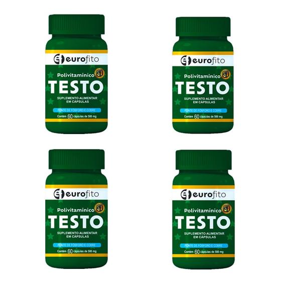 Kit c/4 TESTO POLIVITAMÍNICO 500mg C/60 CAPS EUROFITO Multivitamínico / Polivitamínico