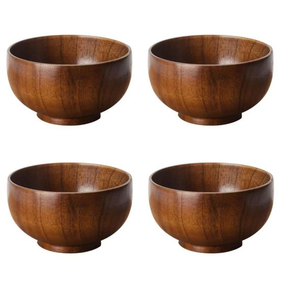 Imagem de Kit c/ 4 Tigela Bowl Japonesa De Madeira Sopa Bowls 12cm Para Sopa