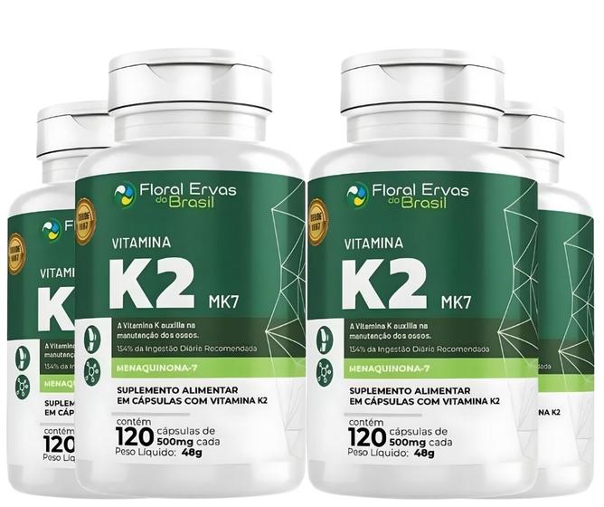 Imagem de KIT C/4 Un. Vitamina K2 Mk7 Menaquinona 7 120 Cápsulas - Floral Ervas do Brasil