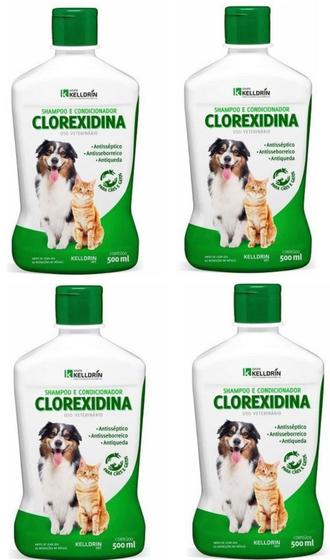 Imagem de Kit c/ 4 unidades Shampoo e condicionador 5 em 1 Kelldrin com Clorexidina