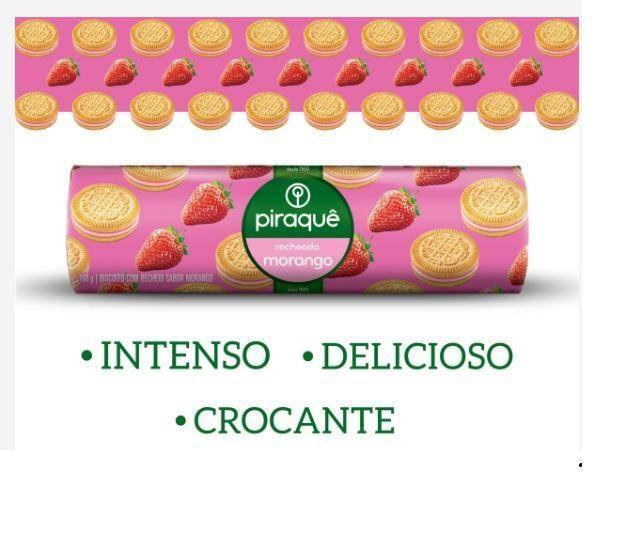 Imagem de Kit C/40 Biscoito Bolacha Piraquê Recheado Morango 160Gr