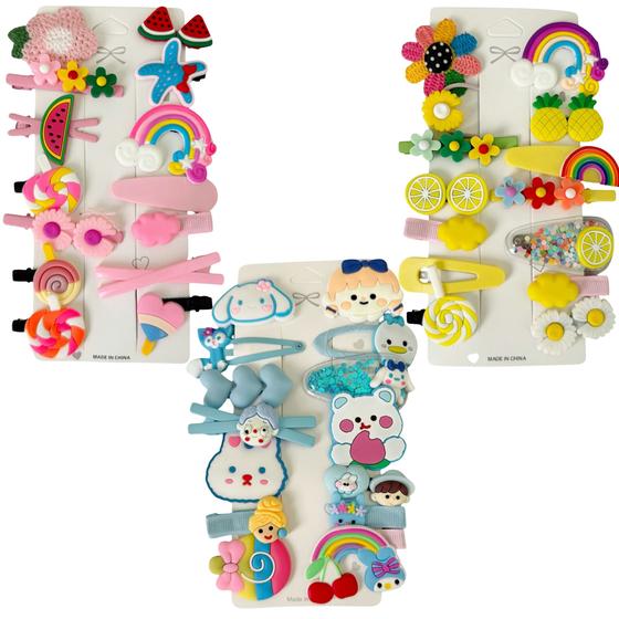 Imagem de Kit C/ 42 Presilhas Meninas Prendedor de Cabelo Sortidas Bico de Pato Tic Tac Laço Flor Etc MOD I, MOD J e MOD O