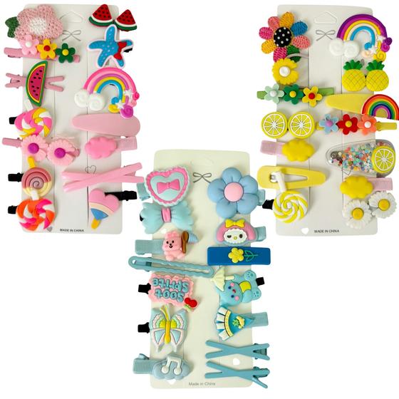 Imagem de Kit C/ 42 Presilhas Meninas Prendedor de Cabelo Sortidas Bico de Pato Tic Tac Laço Flor Etc MOD I, MOD J e MOD R