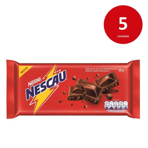 Imagem de Kit c/5 Barras de Chocolate Nescau Nestlé 90g