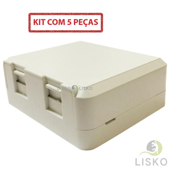 Imagem de Kit C/5 Caixa Sobrepor P/ Keystone 2 Saídas Fêmea Rj45 Rj11