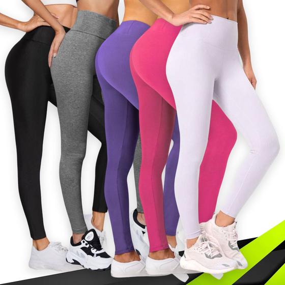 Imagem de Kit c/ 5 CALÇAS LEG Legging BASICA Cintura Alta Fitness Treino Casual Corrida Academia 1032