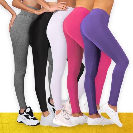 Imagem de Kit c/ 5 CALÇAS LEG Legging BASICA Cintura Alta Fitness Treino Casual Corrida Academia 1032