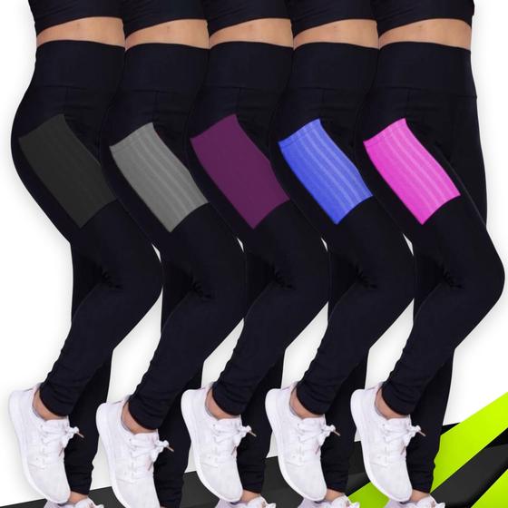 Imagem de Kit c/ 5 CALÇAS LEG Legging COM BOLSOS Cintura Alta Fitness Treino Casual Corrida Academia 1029