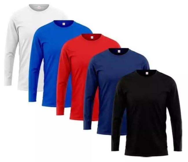 Imagem de Kit C/5 Camiseta Manga Longa Masculina Cores Sortidas