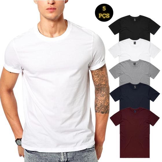 Imagem de Kit C/ 5 Camiseta Masculina Cores Algodão Modelos