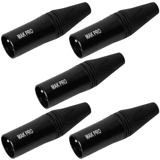 Imagem de Kit c/ 5 conectores xlr macho preto mak pro mk-xlr-mec
