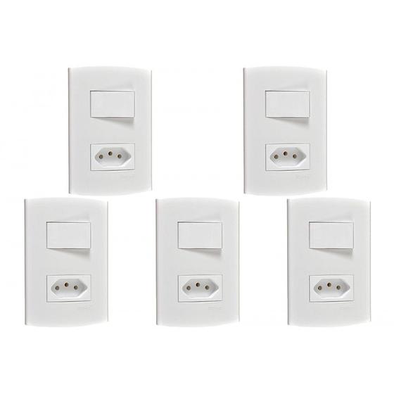 Imagem de Kit C/5 - Conjunto Peesa Alfa 1546A 1 Interruptor Sim.Tomada  ..