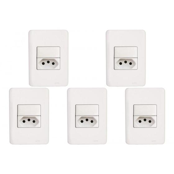 Imagem de Kit C/5 - Conjunto Perlex Aros 4X2 Branco Com Placa(1Para...