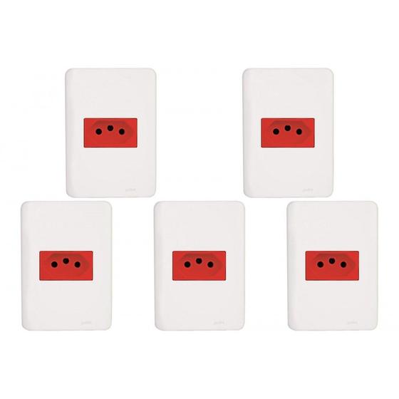 Imagem de Kit C/5 - Conjunto Perlex Aros 4X2 Branco Com Placa(1Toma...