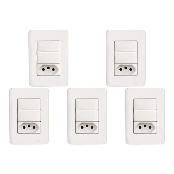 Imagem de Kit C/5 - Conjunto Perlex Aros 4X2 Branco Com Placa(2Simp...