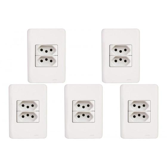 Imagem de Kit C/5 - Conjunto Perlex Aros 4X2 Branco Com Placa(2Toma...