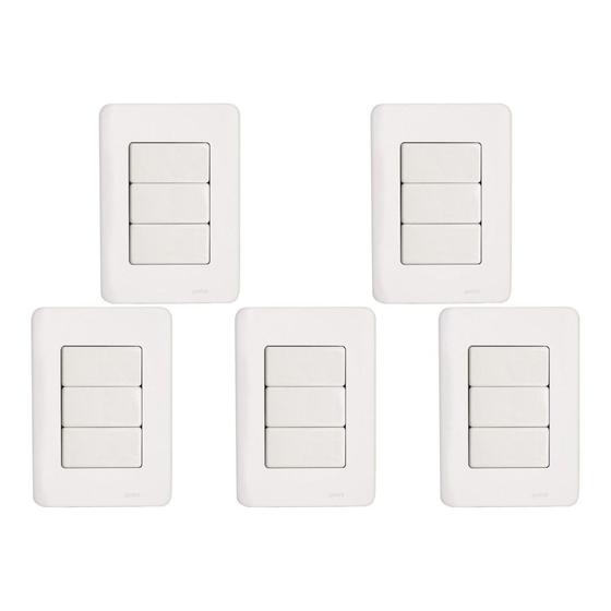 Imagem de Kit C/5 - Conjunto Perlex Aros 4X2 Branco Com Placa(3Simp...